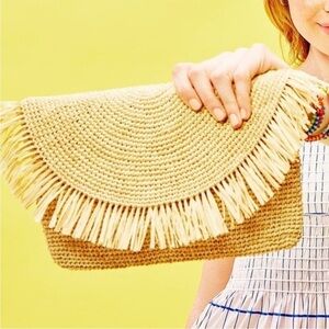 Mar Y Sol Bag Tan Crossbody Handmade Woven Raffia Tanya Front Flap Fringe